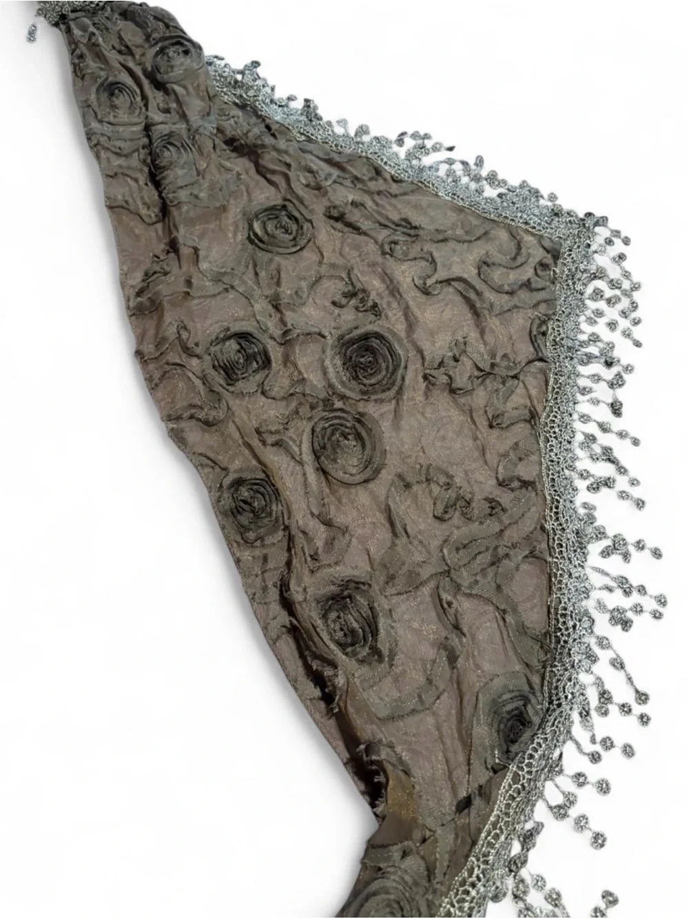 Embellished Brown Crochet-Trim Women's Scarf